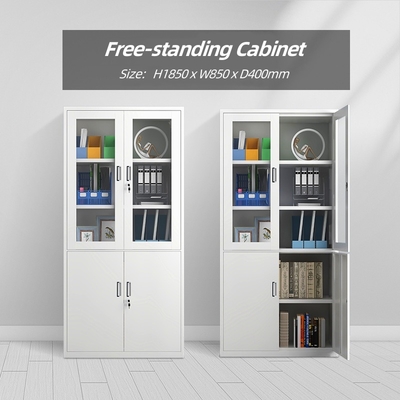 4 Door Free Standing Filing Cabinet Cupboard Storage Cabinet Stalinite Showcase Locking File Organizer for Office Pantry Garage