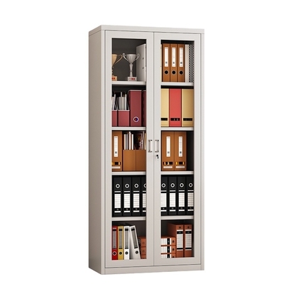 Modern Full-Glass Storage Metal File Cabinet with 2-Swing Glass Door for Office Home School Outdoor Living Room Gym Hospital Use