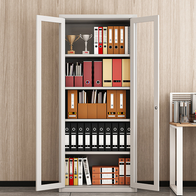 Modern Full-Glass Storage Metal File Cabinet with 2-Swing Glass Door for Office Home School Outdoor Living Room Gym Hospital Use
