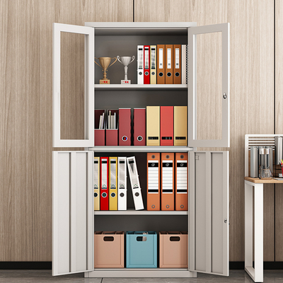 Modern Steel File Cabinet with Glass and Metal Doors Adjustable Office Furniture for Home School Workshop Warehouse Storage