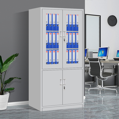 Modern Steel File Cabinet with Glass and Metal Doors Adjustable Office Furniture for Home School Workshop Warehouse Storage