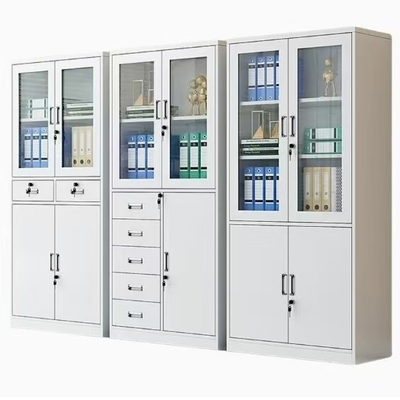 Modern Design 2-Door Glass Steel Cabinet with Adjustable Shelf Factory Metal Filing Cupboard for Home Office Storage Cabinet