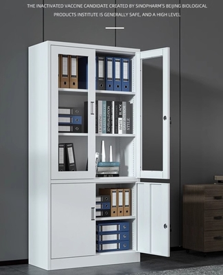 Modern Design 2-Door Glass Steel Cabinet with Adjustable Shelf Factory Metal Filing Cupboard for Home Office Storage Cabinet