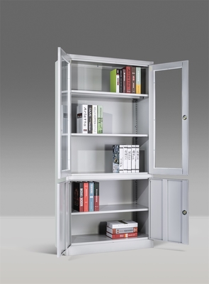 Modern Design 2-Door Glass Steel Cabinet with Adjustable Shelf Factory Metal Filing Cupboard for Home Office Storage Cabinet