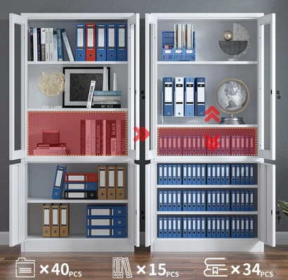 Modern Design 2-Door Glass Steel Cabinet with Adjustable Shelf Factory Metal Filing Cupboard for Home Office Storage Cabinet