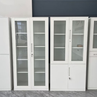 Modern Design 2-Door Glass Steel Cabinet with Adjustable Shelf Factory Metal Filing Cupboard for Home Office Storage Cabinet