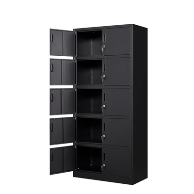 Industrial Design 71\" Black Steel Filing Cabinet with 10 Locking Doors Tool Box Office Home Garage Living Room Hospital Storage