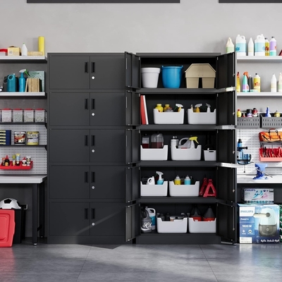Industrial Design 71\" Black Steel Filing Cabinet with 10 Locking Doors Tool Box Office Home Garage Living Room Hospital Storage