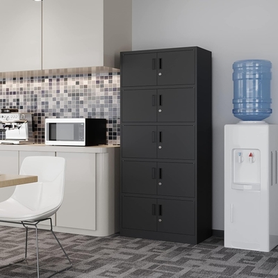 Industrial Design 71\" Black Steel Filing Cabinet with 10 Locking Doors Tool Box Office Home Garage Living Room Hospital Storage