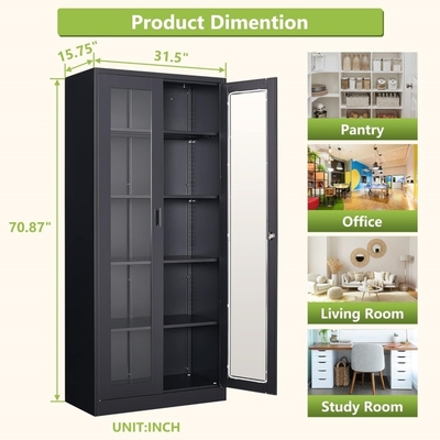 Modern Style Steel and Wood Lockable File Cabinet with Adjustable Bookshelf Glass Display for Home or Office Use