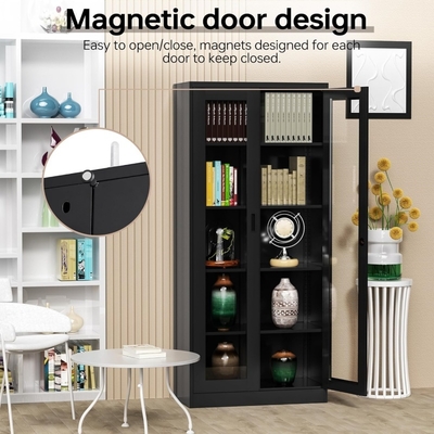 Modern Style Steel and Wood Lockable File Cabinet with Adjustable Bookshelf Glass Display for Home or Office Use