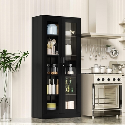 Modern Style Steel and Wood Lockable File Cabinet with Adjustable Bookshelf Glass Display for Home or Office Use