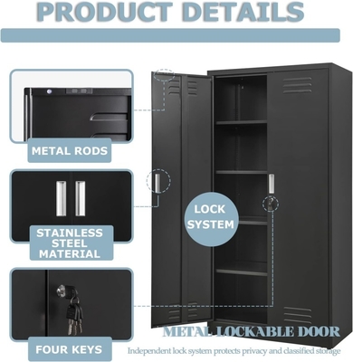 Steel Metal Storage Cabinet With 2 Doors and 4 Adjustable Shelves Lockable Office Furniture for Garage Use