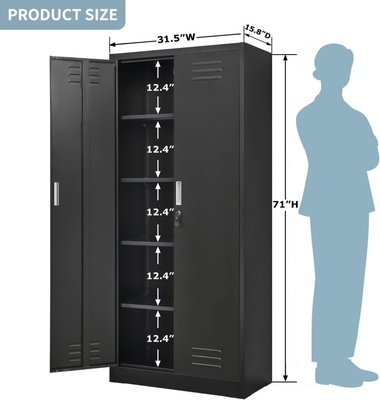 Steel Metal Storage Cabinet With 2 Doors and 4 Adjustable Shelves Lockable Office Furniture for Garage Use