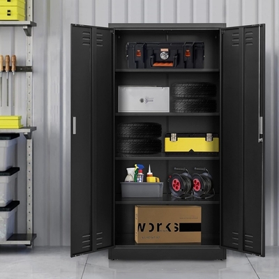 Steel Metal Storage Cabinet With 2 Doors and 4 Adjustable Shelves Lockable Office Furniture for Garage Use