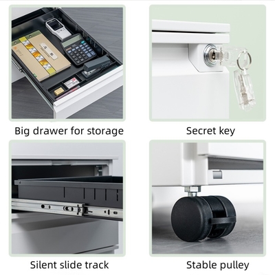 Modern 3-Drawer Steel Office Furniture Mobile Pedestal File Cabinet Key Lock Schools Living Room Warehouse Workshop Hotel