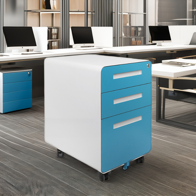 Compact Metal File Cabinet 3 Drawers Rounded Corners Removable Pedestal Home Bedroom School Work-White Grey Black Steel Storage