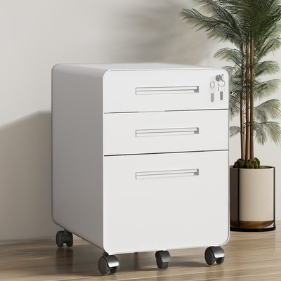 Compact Metal File Cabinet 3 Drawers Rounded Corners Removable Pedestal Home Bedroom School Work-White Grey Black Steel Storage