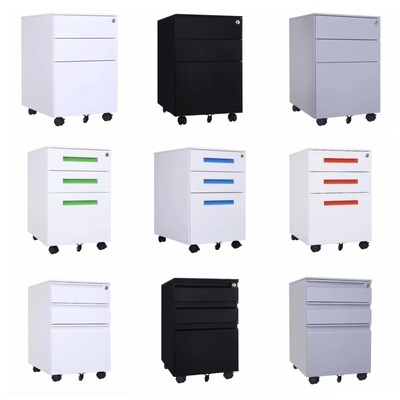 Compact Metal File Cabinet 3 Drawers Rounded Corners Removable Pedestal Home Bedroom School Work-White Grey Black Steel Storage