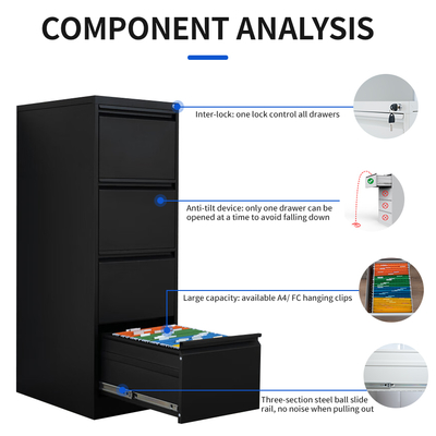 Essential 4-Drawer Vertical Office Filing Cabinet Black Steel Adjustable for Home Office Warehouse Workshop Gym Use