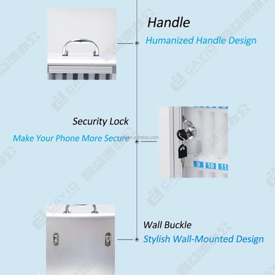 Transparent Lockable Mobile Phone Storage Box Aluminium 36 Cell  Positions Construction Handle and Wall Lock Wide Applications