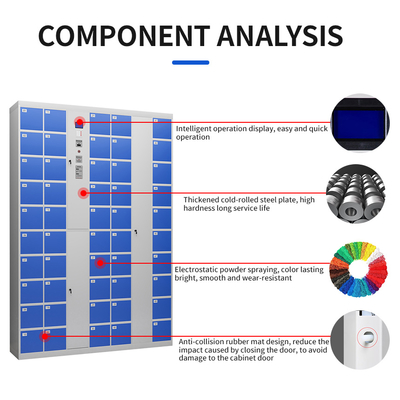 Modern 50-Door Metal Phone Storage Cabinet Intelligent System Barcode Locker for Gym School Supermarket and Hospital Use