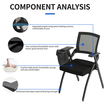 Hot Sale Mesh Office  Study Chair With Folding Writing Table Folding Training Chair Meeting Chair