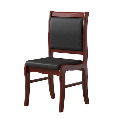 Classic Solid Wood Meeting Guest Chair with Durable Black Leather Cushion Durable Office Visitor Chairs for Wood Office Chairs