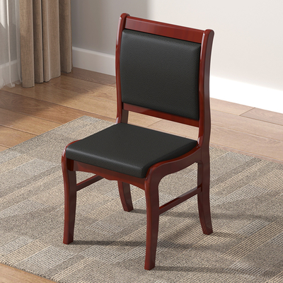 Classic Solid Wood Meeting Guest Chair with Durable Black Leather Cushion Durable Office Visitor Chairs for Wood Office Chairs