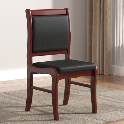 Classic Solid Wood Meeting Guest Chair with Durable Black Leather Cushion Durable Office Visitor Chairs for Wood Office Chairs