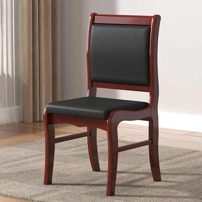Classic Solid Wood Meeting Guest Chair with Durable Black Leather Cushion Durable Office Visitor Chairs for Wood Office Chairs