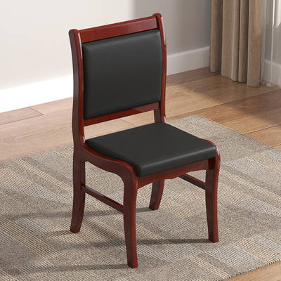 Classic Solid Wood Meeting Guest Chair with Durable Black Leather Cushion Durable Office Visitor Chairs for Wood Office Chairs