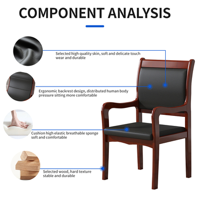 Modern Black Leather Guest Chair Practical Wooden Conference Training Room Meeting Office Chairs
