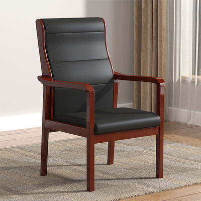 Basics Executive Wooden Office Computer Task Desk Chair with Black Faux Leather Padded High-Back Training Chair for Office