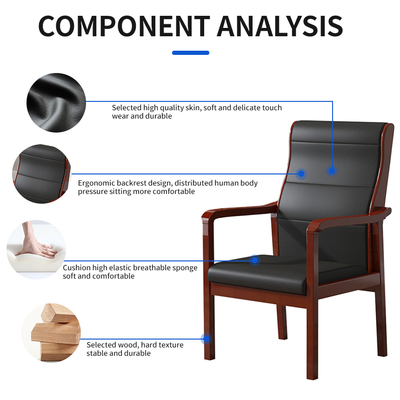 Basics Executive Wooden Office Computer Task Desk Chair with Black Faux Leather Padded High-Back Training Chair for Office