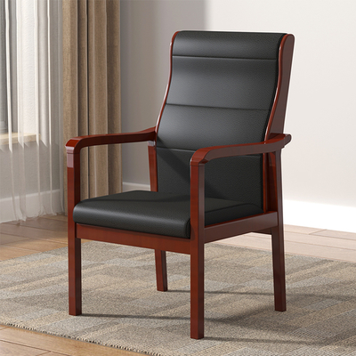 Basics Executive Wooden Office Computer Task Desk Chair with Black Faux Leather Padded High-Back Training Chair for Office