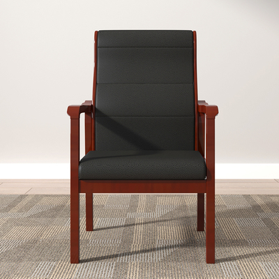 Basics Executive Wooden Office Computer Task Desk Chair with Black Faux Leather Padded High-Back Training Chair for Office