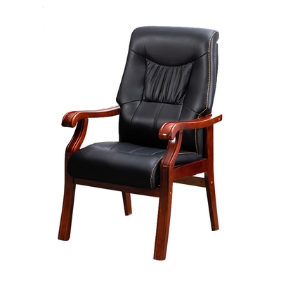 Basics Conference Wooden Task Desk Armrests Meeting Chair with Black Faux Leather Padded High-Back Training Chair for Office