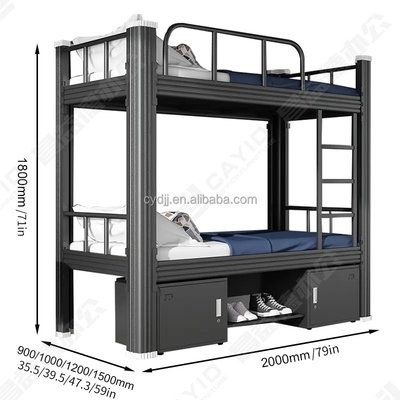 Modern Without Screws Black Metal Double Bunk Bed Frame Safety Rails Storage for Adult Hostels  Teenagers Bedroom