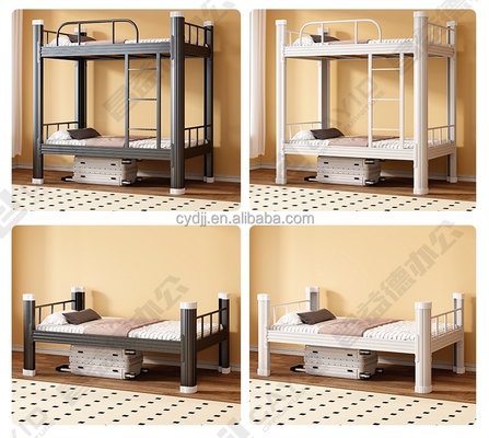 Modern Without Screws Black Metal Double Bunk Bed Frame Safety Rails Storage for Adult Hostels  Teenagers Bedroom