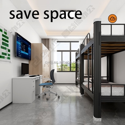 Modern Without Screws Black Metal Double Bunk Bed Frame Safety Rails Storage for Adult Hostels  Teenagers Bedroom