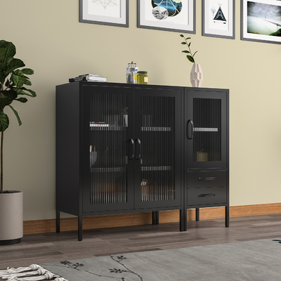 Bedroom Home Office Kitchen Glass Door Removable Shelves Metal Cabinet