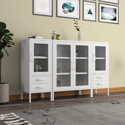 Bedroom Home Office Kitchen Glass Door Removable Shelves Metal Cabinet