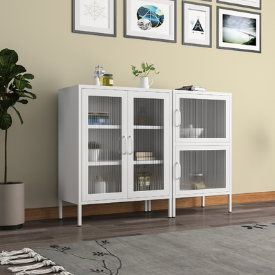 Bedroom Home Office Kitchen Glass Door Removable Shelves Metal Cabinet