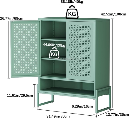 Metal Buffet Cabinet  Adjustable Storage Magnetic Door Lock Multi-Purpose Steel Sideboard for Home