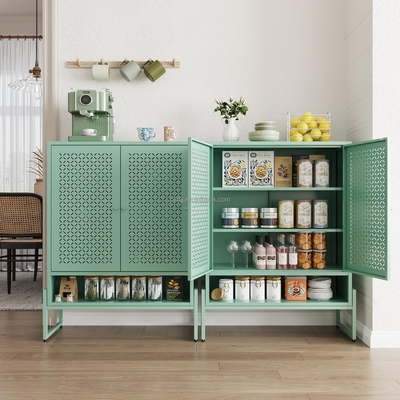 Metal Buffet Cabinet  Adjustable Storage Magnetic Door Lock Multi-Purpose Steel Sideboard for Home