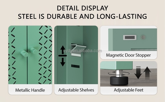 Metal Buffet Cabinet  Adjustable Storage Magnetic Door Lock Multi-Purpose Steel Sideboard for Home