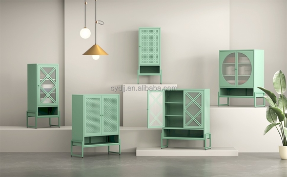 Metal Buffet Cabinet  Adjustable Storage Magnetic Door Lock Multi-Purpose Steel Sideboard for Home
