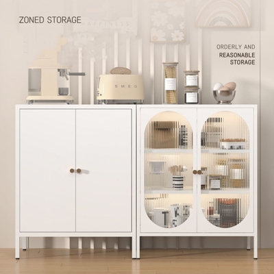 2-Door Metal Locker Style Accent Storage Cabinet Living Room Cabinets Reinforced Glass Doors Adjustable Shelving Home Furniture