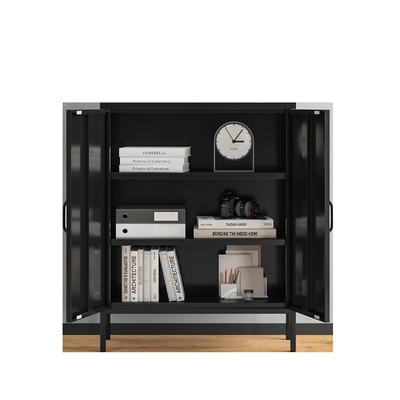 Modern Black Mesh Door Metal Sideboard Cabinet Moisture-Proof Dining Room Side Table Storage Kitchen Living Room Home Furniture